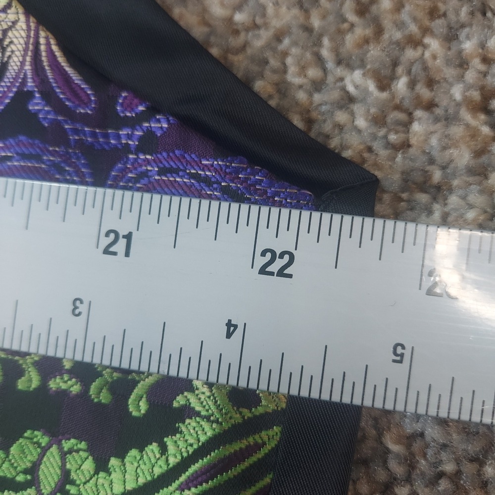 Barry Wang Mens Purple Green Paisley Silk Vest Tie Pocket Square Set Large - Picture 6 of 9